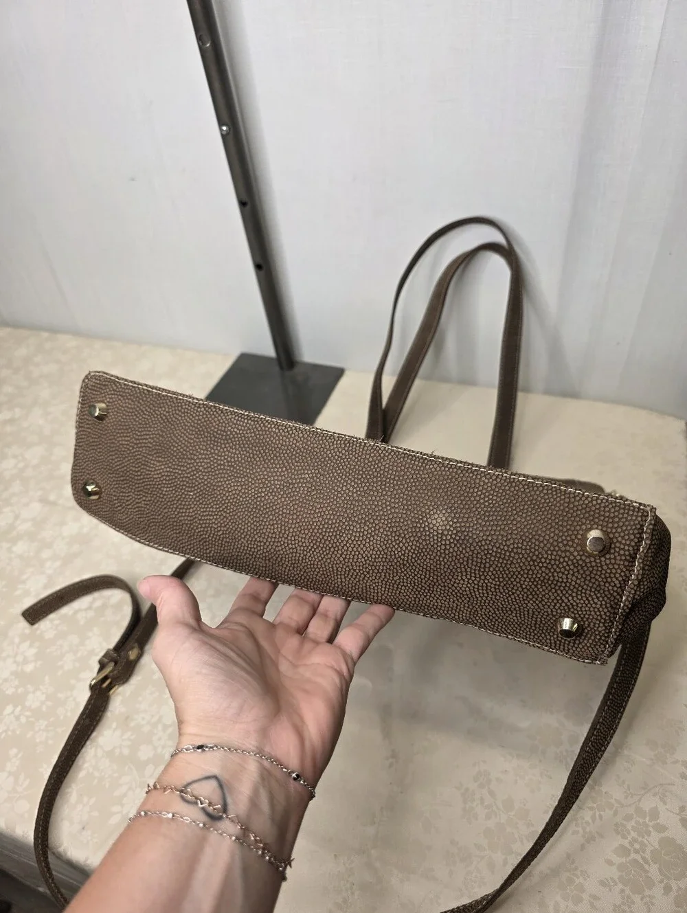 Planner Perfect Brown Textured Leather Tote Bag Crossbody Shoulder Travel Purse